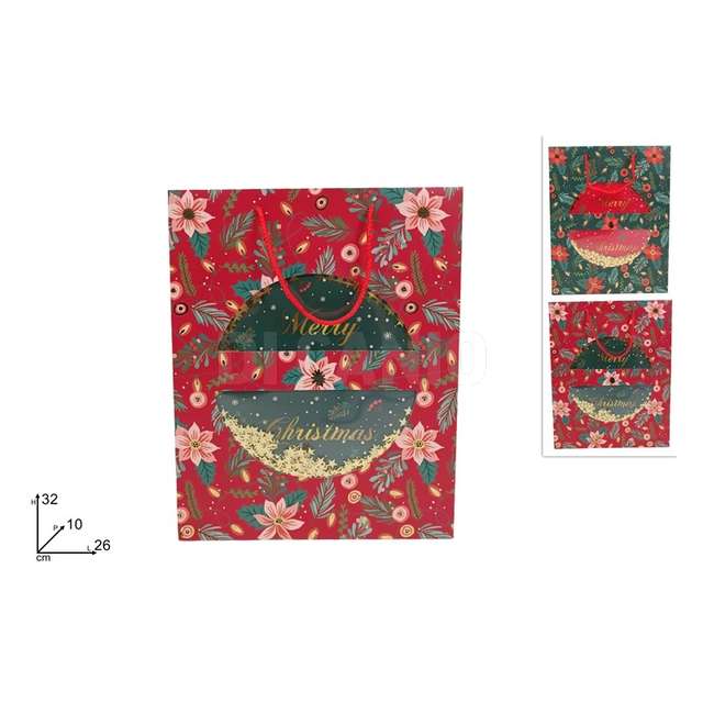 Busta regalo natalizia con stelline oro 32x26x10cm 2col - Principale