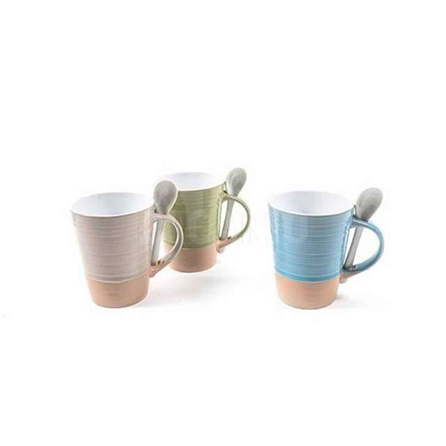 Mug il coccio con cucchiaio cm.12x9x11 clori assortiti - Principale