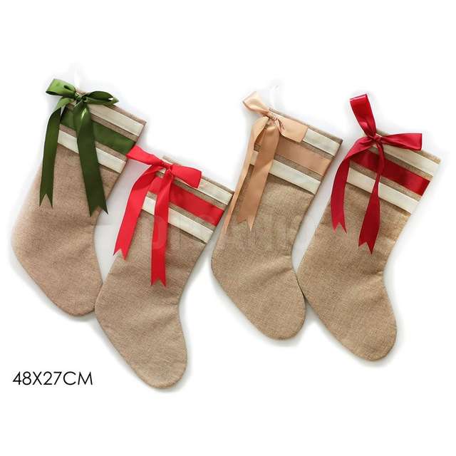 Calza natalizio iuta con fiocco 27x48cm 4 ass.. - Principale