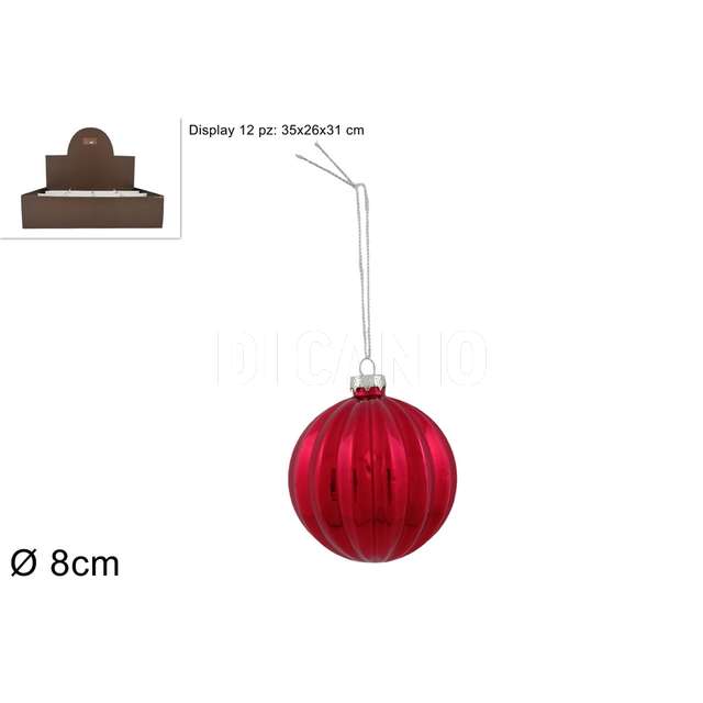 Palla vetro 8 cm. rossa lucida rigata - Principale