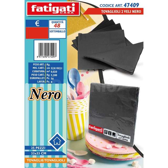 Tovaglioli 2 veli nero 25 pz cm.33x33 - Principale