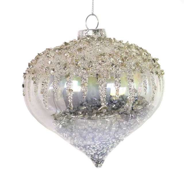 Sfera vetro cipolla paillettes argento c m dm.10h10 - Principale