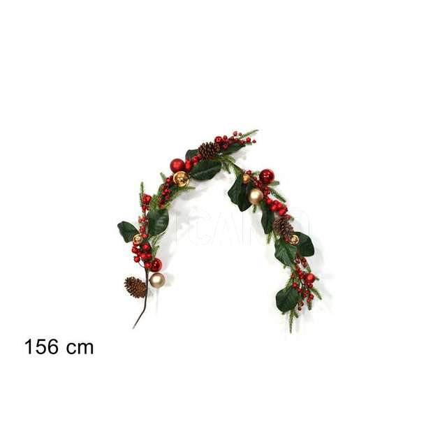 Ghirlanda con pigne bacche palle rosse oro - Principale