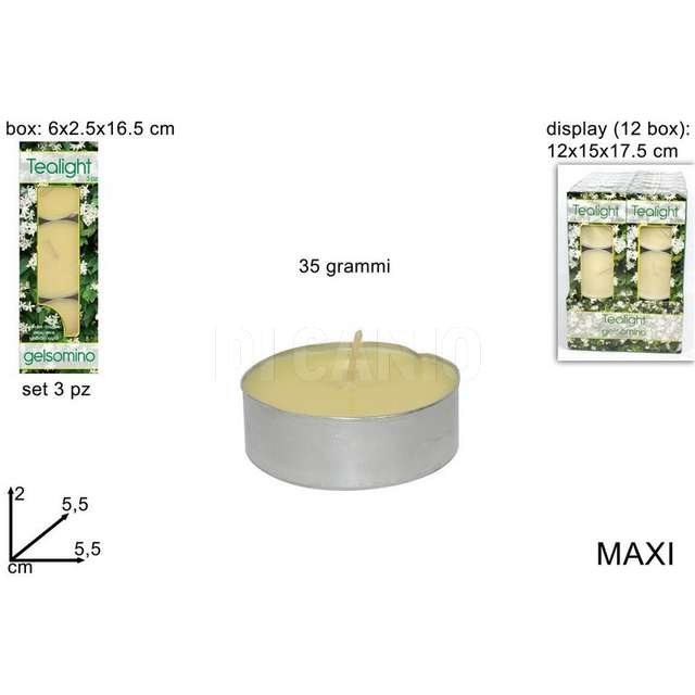 Tea light maxi 35gr 3pz in box gelsomino due esse - Principale