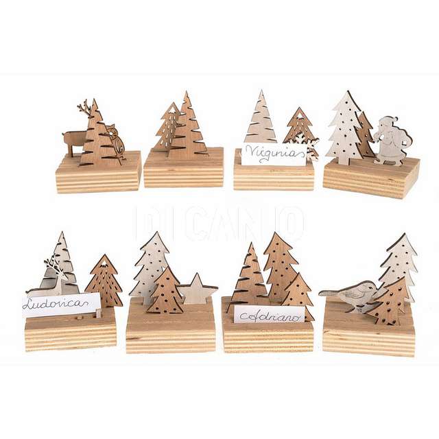 Segnaposto natalizio in legno cm 7x7x11 decori assortiti mercury 72944 - Principale
