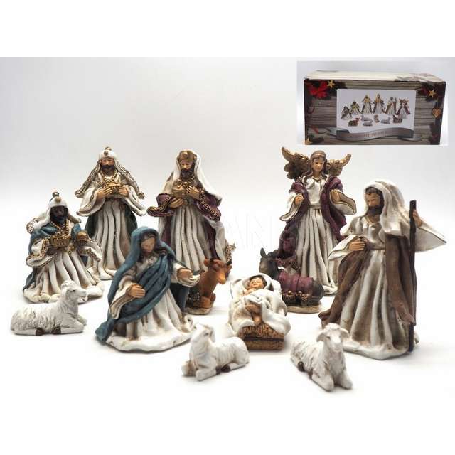 Set 12pz. soggetti presepe h.13/diam.7,5cm. veste t.tessuto col.ta - Principale