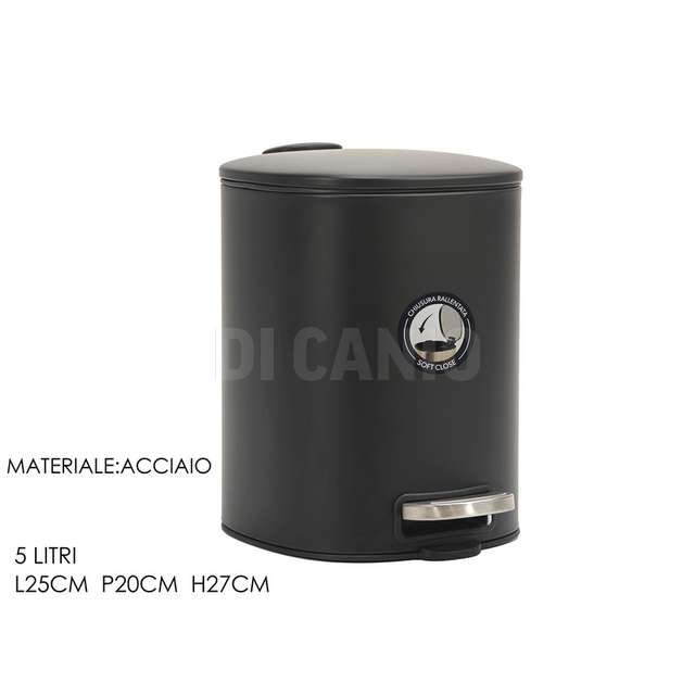 Pattumiera quadrata con pedale 5 lt, nera - Principale