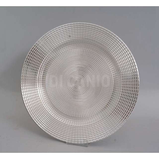 Piatto plastica tondo cm.33rilievo concentrico argento metallizzato - Principale