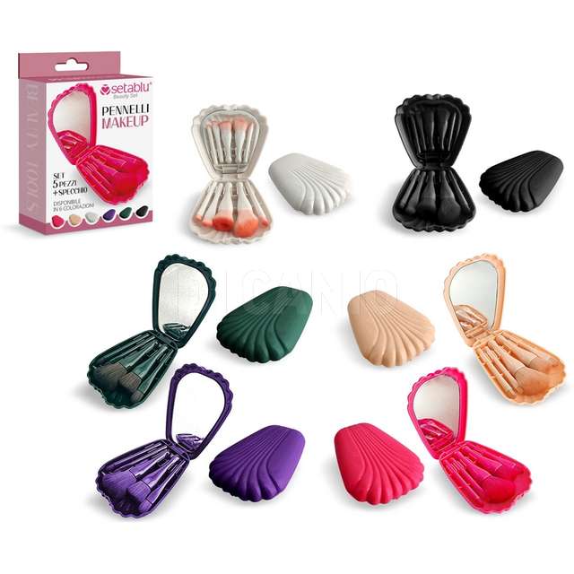 Set pennelli make up 5pz con box conchiglia con specchietto - Principale