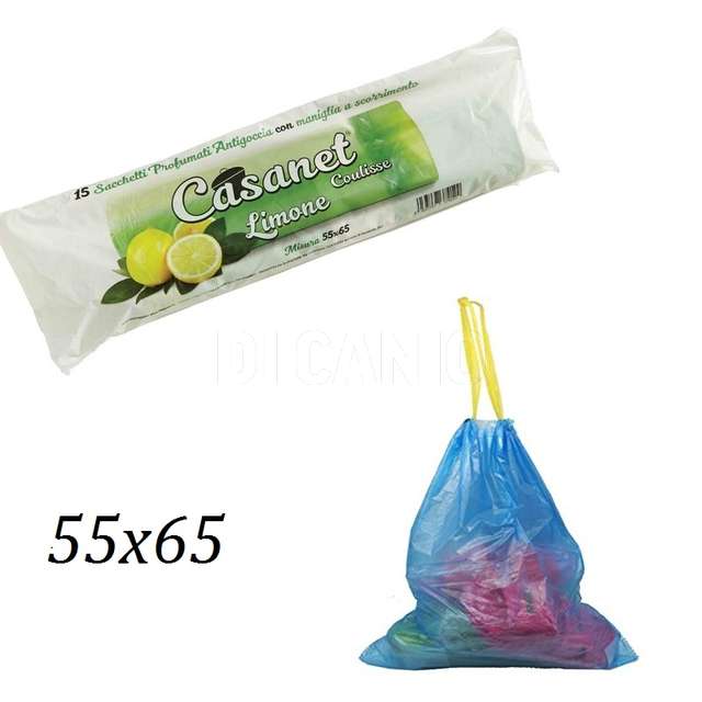 Sacco differenziata verde chiaro cm.55x65 limone rotolo 15 pz. con maniglia - Principale