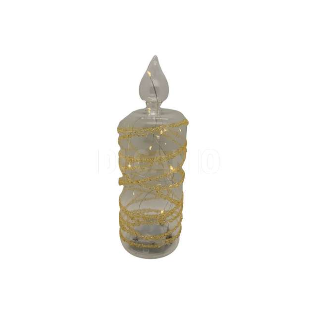 Candela in vetro con perline e luci a batteria 3xaa d.9xh.26 cm - Principale