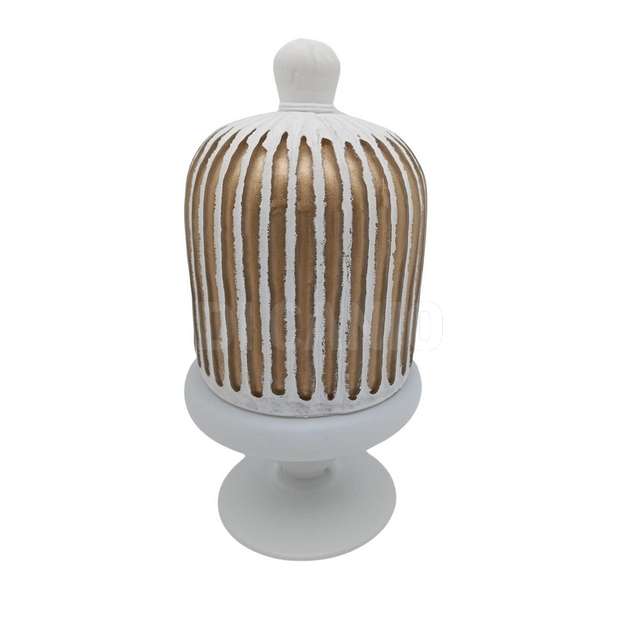 Candela profumata a campana con piede fragranza vanilla bianca/oro in vetro 12 - Principale