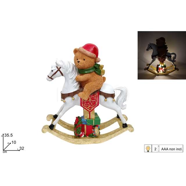 Cavallo a dondolo con orsetti 35,5 cm. con decoro oro con luce - Principale