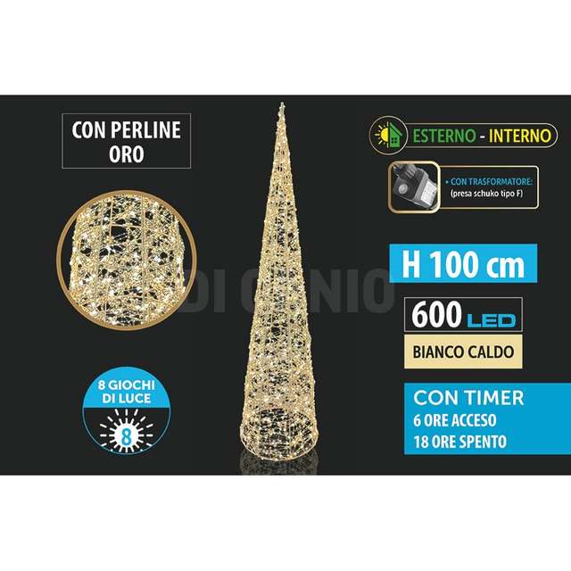 Albero met.100cm 600l 8f u/es.caldo oro per. - Principale