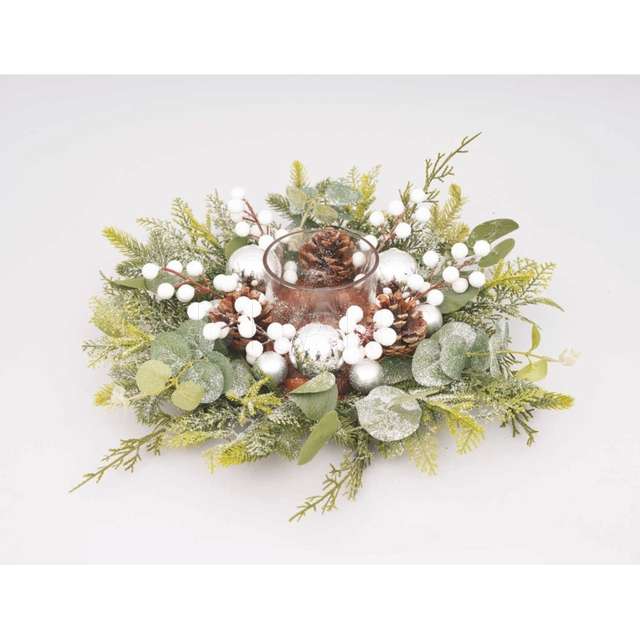 P/candela decorazione bianca cm.40 c/vaso vetro cm.10 - Principale