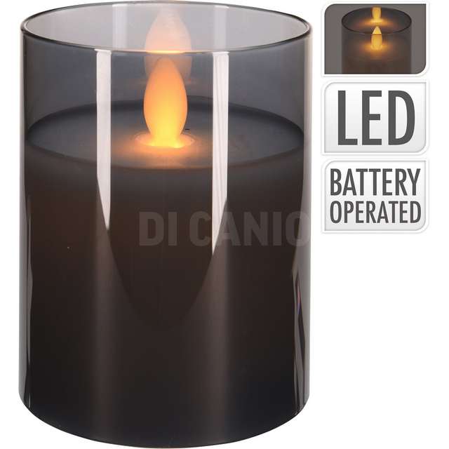 Vaso con candela led grigio 10 cm. - Principale