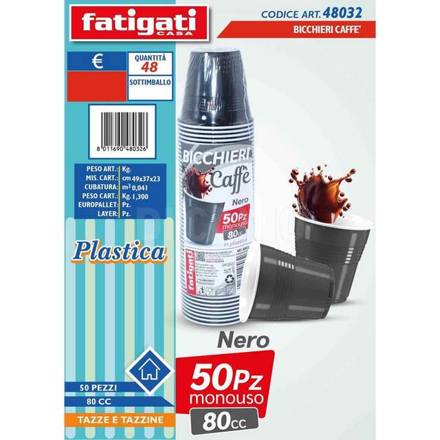 Bicchieri caffe plast b/nero 50pz 8 - Principale