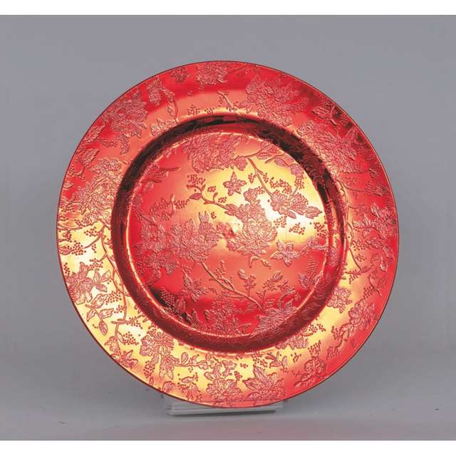 Piatto plastica tondo cm.33rami uva a rilievo rosso metallizzato - Principale