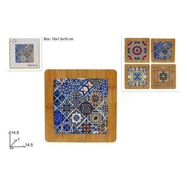 Sottopentola legno con ceramica maiolica cm.14.5x14.5 - Principale