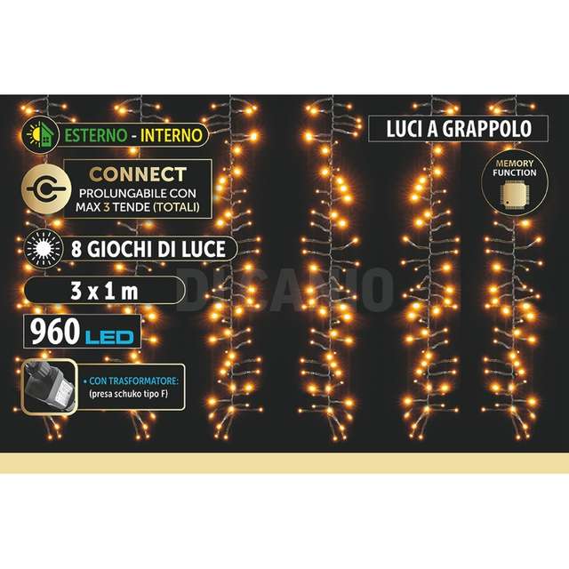 Tenda a grappoli 960led 3x1mt coll.8f.caldo - Principale