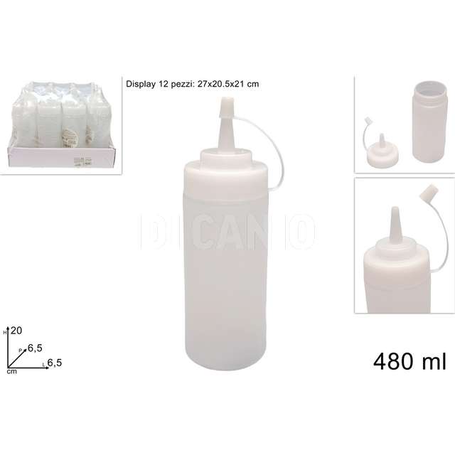 Bottiglia plastica con becco dosatore 480ml trasparente in display - Principale
