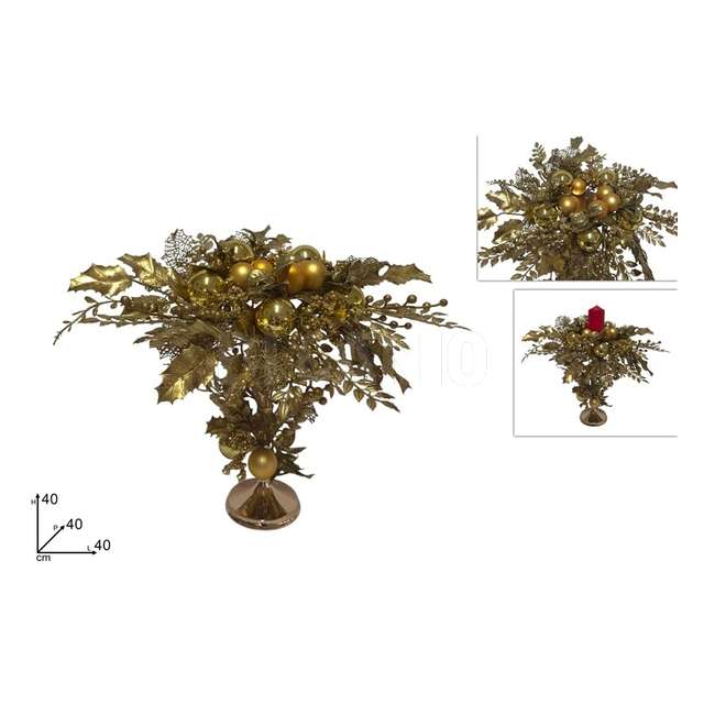 Centrotavola c portacandela 40cm. c foglie e palline c dec. oro - Principale