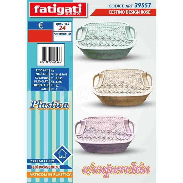 Cestino con coperchio rose cm.23x16x11 - Principale