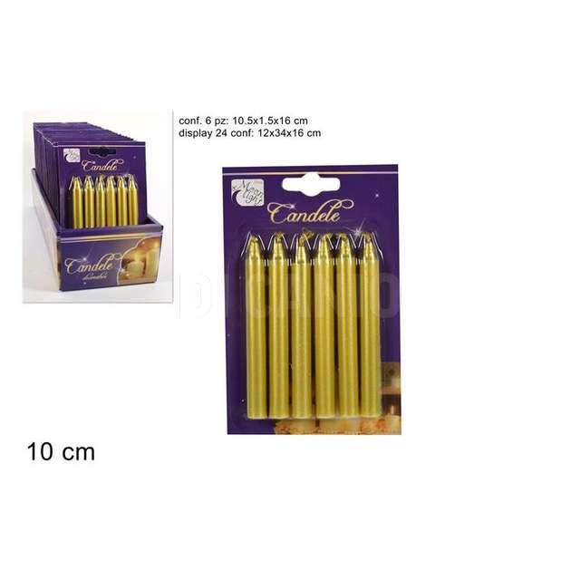 Minicandele 6pz metallizzate in blister oro - Principale