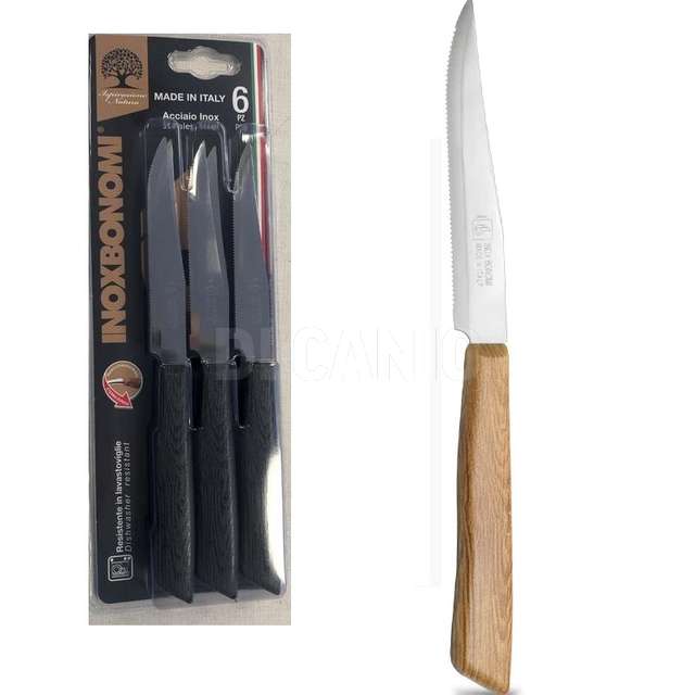 Blister 6 pz. coltello bistecca tipo legno nero bonomi - Principale