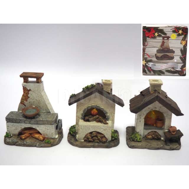 Focolare con luce h.11-12x6,5x9,5cm. 3ass.ti - Principale