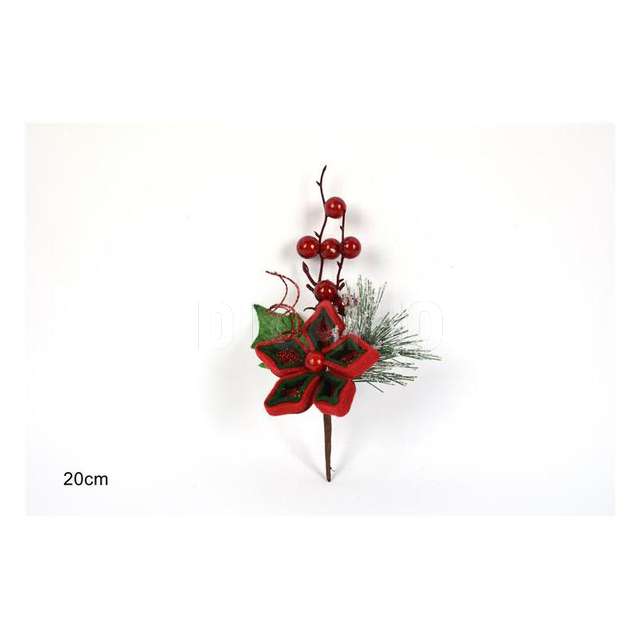 Ramo con fiore natalizio 20cm rosso - Principale