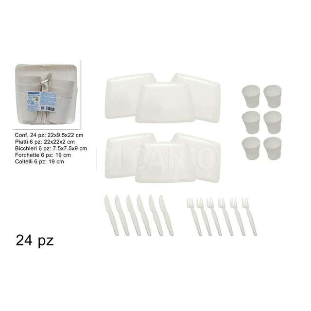 Set 24 pz stoviglie plastica bianco - Principale