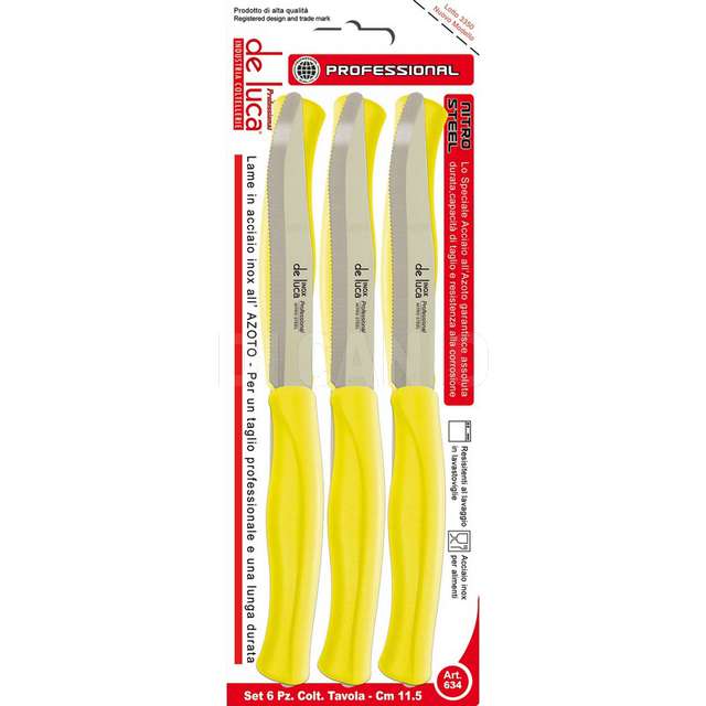 Set 6 pz coltelli tavola nitro steel l.professional manico giallo deluca.-634-g- - Principale