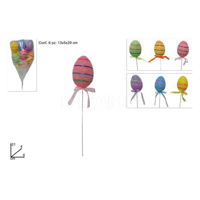 Spilloni set 6 pz uova colorate e decorate con cordoncino - Principale