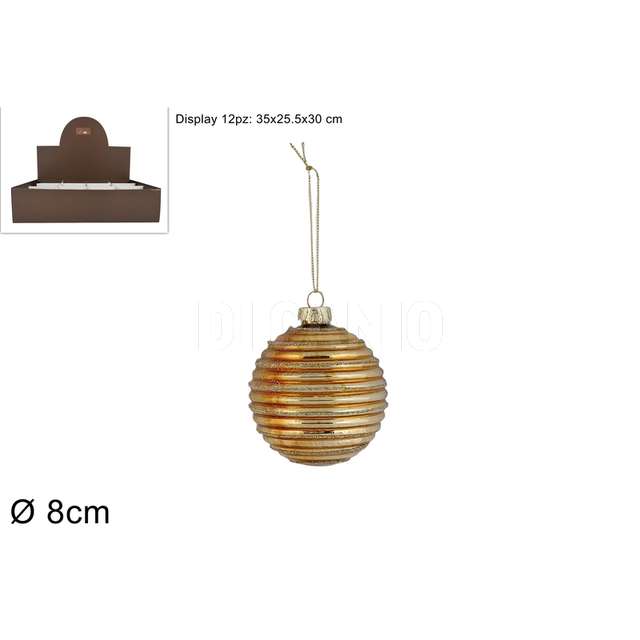 Palla vetro 8 cm. rigata con glitter oro - Principale