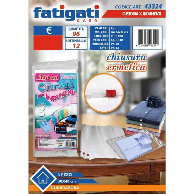 Custodia x indumenti 3 pz cm.30x40 con cerniera - Principale