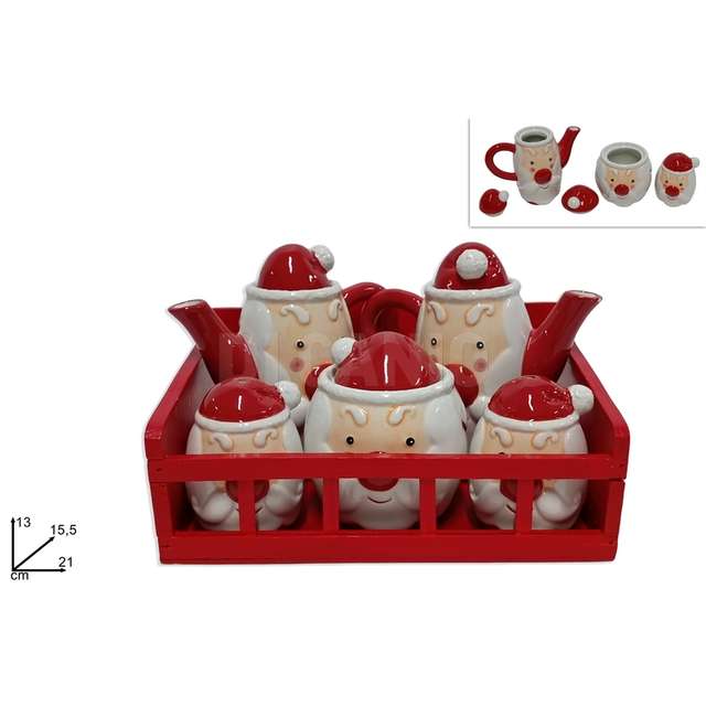 Set menage 5 pzcon supporto legno decoro viso babbo natale - Principale