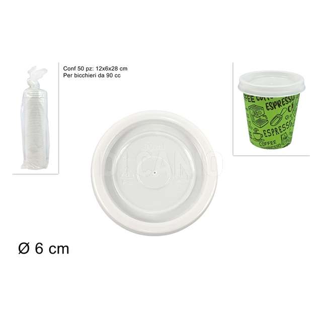 Coperchio tappo in plastica set 50 pz per biccheri caffe 90 cc - Principale