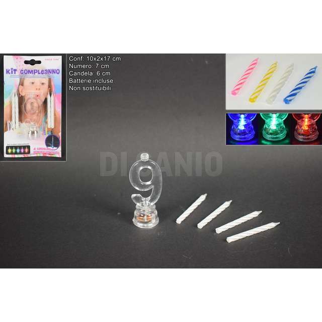 Candeline 4pz c/numero 9 c/luce batt. 7cm led due esse - Principale