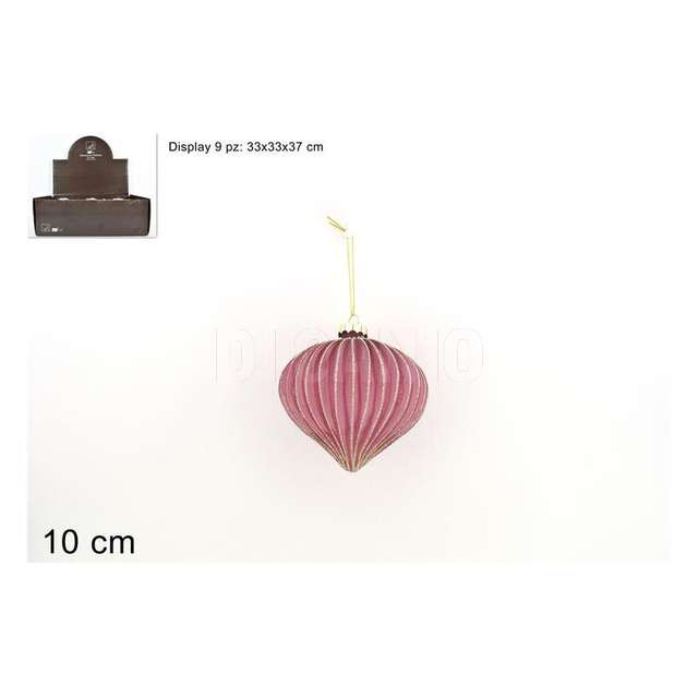 Palla goccia vetro 10cm bordeaux con righe glitt oro ks21-due-54 drop - Principale