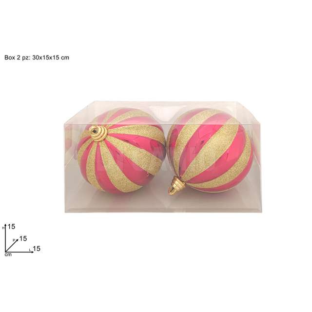 Palle 15 cm. 2pz rosso glitter oro in box pvc - Principale