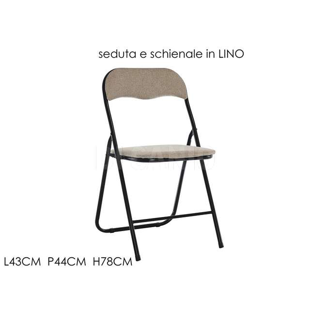 Sedia pieghevole nera in lino beige - Principale