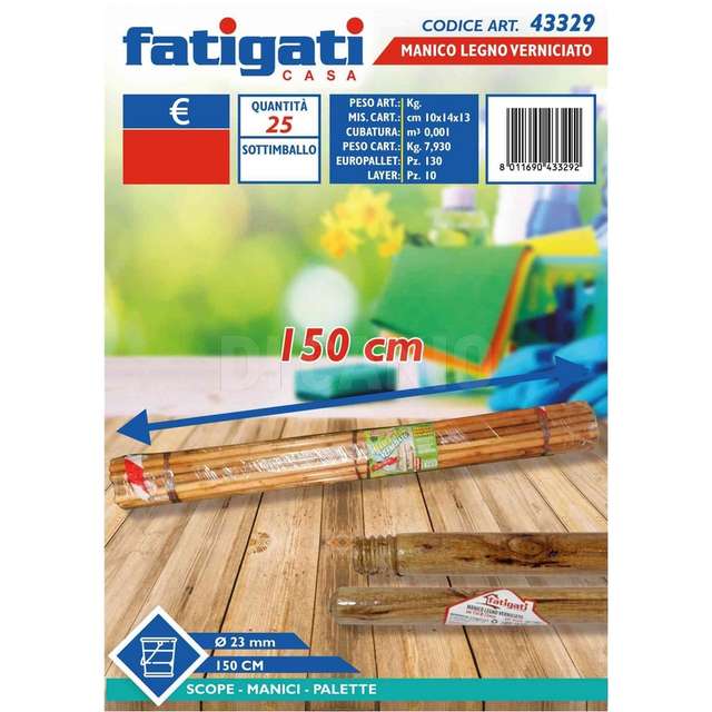 Manico legno 150cm diam:2,3 vernici - Principale
