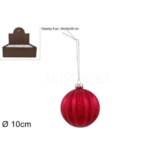 Palla vetro 10cm rossa lucida rigata - Principale
