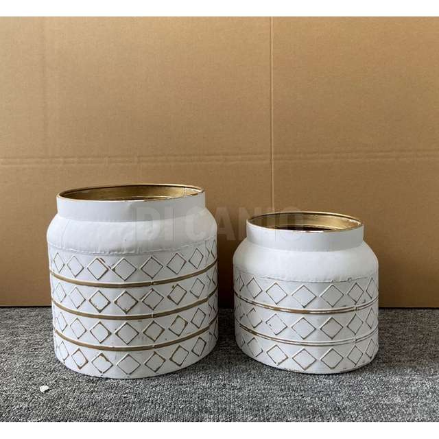 Set 2 vasi metallo 26x28x28+23x23x20.8 bianco - Principale