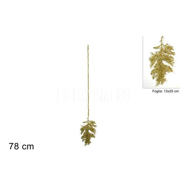 Pendente foglia 25cm glitterata con paillette oro - Principale
