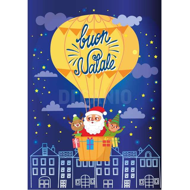 Bigliettino augurale colorcard disegno buon natale mongolfiera - Principale
