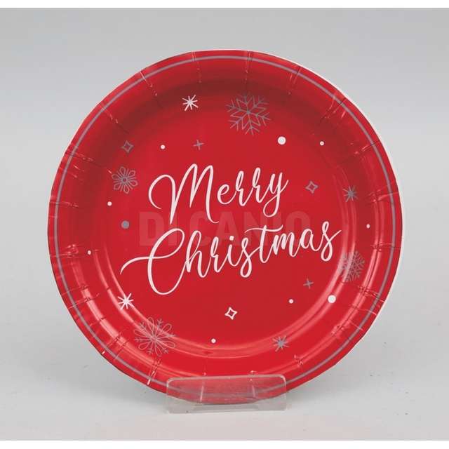 Set 6 piatti carta cm.18 rossi decoro merry christmas - Principale