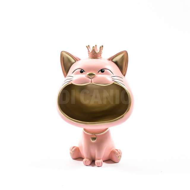 Statua gatto rosa in resina cm.17x13x27bianca - Principale