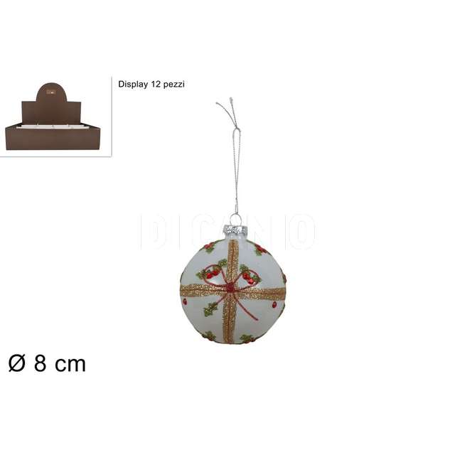 Palla vetro 8cm decoro agrifoglio in display - Principale